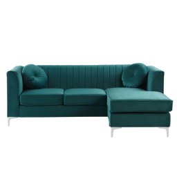 Ecksofa Grün aus Samtstoff L-Förmig Linksseitig mit Zierkissen Wohnzimmer Modernes Design