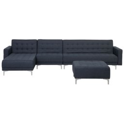 Modulsofa Grau Polsterbezug mit Ottomane und Schlaffunktion Wohnzimmer rechtsseitig L-förmig Modernes Design