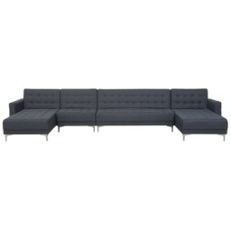 Modulsofa Grau Polsterbezug mit Schlaffunktion Familiencouch gestepptes Muster Wohnzimmer Modernes Design