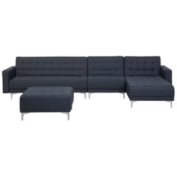 Modulsofa Grau Polsterbezug mit Ottomane und Schlaffunktion linksseitig gestepptes Muster Wohnzimmer L-förmig Modernes Design