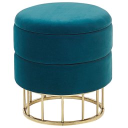 Pouf Smaragdgrün/Gold 42 cm Höhe mit Stauraum Samtstoff goldener Unterteil runde Form Wohnzimmer Schlafzimmer Flur Modern