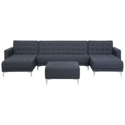 Schlafsofa Dunkelgrau Silber U-förmig Polsterbezug mit Ottomane wohnzimmer Salon Modernes Design