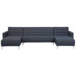 Schlafsofa Dunkelgrau Silber mit Polsterbezug U-förmiges großes Sofa Wohzimmer Salon Modernes Design