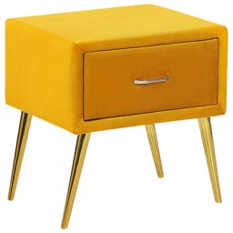 Nachttisch Gelb Samt 38 x 46 x 49 cm mit Metallgestell Gold 1 Schublade Rechteckig Aufbewahrung Modern Glamourös Möbel für Schlafzimmer Flur