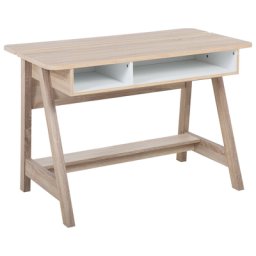 Schreibtisch Hellbraun / Weiß 110 x 60 cm mit offenen Fächern aus MDF-Platte und Spanplatte Rechteckig Modernes Design