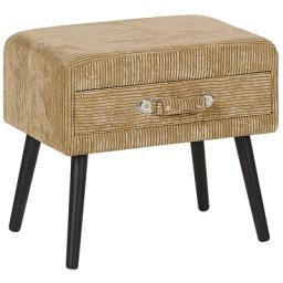 Nachttisch Beige Cord Kiefernholz 46 x 50 x 35 cm Modern Lustig Koffer Optik Schlafzimmer