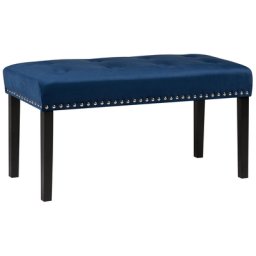 Bank Blau mit Metallnieten Samtstoffbezug Holzbeine Glamourös