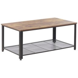 Couchtisch Braun mit Schwarz MDF Platte 106 x 60 cm Holzoptik Metall Gestell Stauraumfläche Rechteckig Minimalistisch Modern