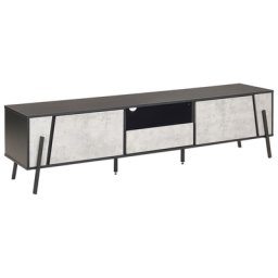 TV Möbel Betonoptik Schwarz Spanplatte Pulverbeschichtetes Metall 46 x 177 x 40 cm Modern Elegant Multifunktional Stauraum Wohnzimmer