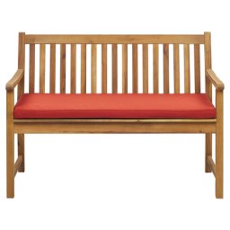 Gartenbank mit Auflage Dunkelrot Akazienholz 120 cm Landhaus Stil Gartenausstattung Balkon Terrasse Garten