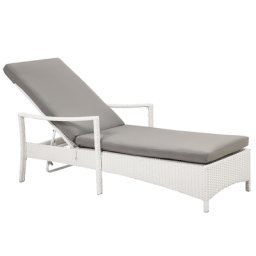 Gartenliege weiß/grau Rattan inkl. Auflage verstellbar