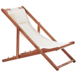 Liegestuhl Akazienholz mit beigem Bezug zusammenklappbar Balkon Terrasse