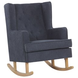Schaukelsessel Grau Polsterbezug mit Armlehnen Holzbeine Chesterfield Look Schlafzimmer Wohnbereich Wohnzimmer