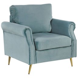 Sessel Grün Samtstoff mit Goldenenbeinen/ Armlehnen in Retro-Stil Wohnzimmer Salon Flur Skandinavisch Modern