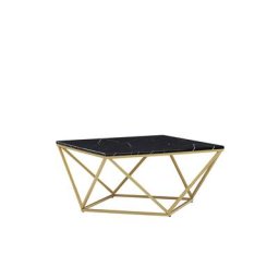 Couchtisch Schwarz MDF Marmor Optik quadratisch 80x80 cm mit goldenem Metallgestell Modern Glamour Stil Sofatisch Wohnzimmer Salon Möbel