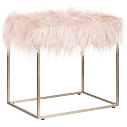 Hocker Felloptik Rosa mit Metallgestell in Gold Rechteckig Glamour Wohnzimmer Salon Schlafzimmer Flur Modernes Design