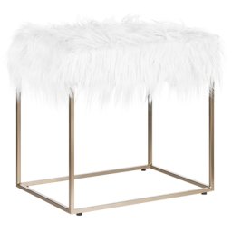 Hocker Felloptik Weiß mit Metallgestell in Gold Rechteckig Glamour Wohnzimmer Salon Schlafzimmer Flur Modernes Design