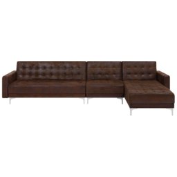Ecksofa Braun Polsterbezug Lederoptik L-Förmig Linksseitig Schlaffunktion Klassisch Wohnzimmer