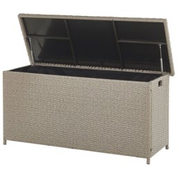 Auflagenbox Taupe Rattan 126 x 46 cm 290 L mit Deckel für Garten für Terrasse Aufbewahrung Kissenbox