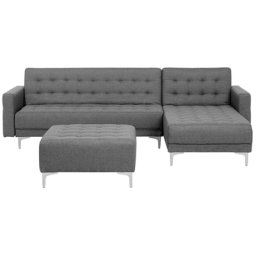 Sofa Grau/ Silber Polsterbezug mit Ottomane und Schlaffunktion Linksseitig L-förmig Wohnzimmer Salon Modernes Design