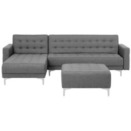 Sofa Grau/ Silber Polsterbezug mit Ottomane und Schlaffunktion Rechtsseitig L-förmig Wohnzimmer Salon Modernes Design
