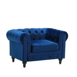 Sessel Blau Samtstoff Eichenholz Chesterfield-Stil Wohnzimmer