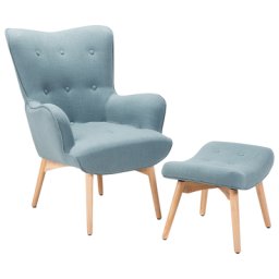 Sessel mit Hocker Hellblau Polsterbezug Wohnzimmer Salon