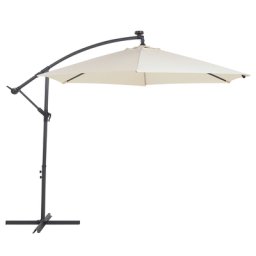 Ampelschirm Beige Polyster/Stahl mit Solarmodul LED-Beleuchtung ⌀ 285 cm rund Garten Terrasse Balkon