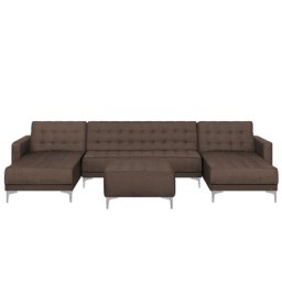 Ecksofa Braun mit Ottomane Samtstoff U-Förmig Schlaffunktion Klassisch Ottomane Wohnzimmer