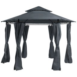 Garten-Pavillon Grau Stahl mit Dach Seitenwänden rund Gartenzelt Sonnenschutz Vorgarten Garten-Möbel Terrassen-Möbel Gartenausstattung
