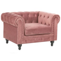 Sessel Rosa Samtstoff Eichenholz Chesterfield-Stil Wohnzimmer Salon
