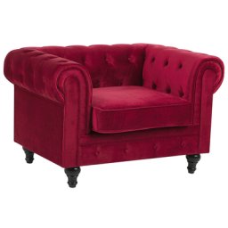 Sessel Dunkelrot Samtstoff Eichenholz Chesterfield-Stil Wohnzimmer Salon