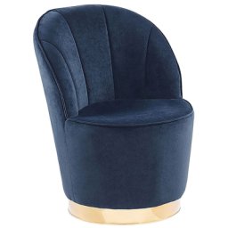 Sessel Blau Samtstoff Metall Runder Form Clubsessel Moderner-Look Wohnzimmer Salon
