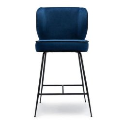 Sessel WAYNE LOUNGE - Barhocker, Samt in Nachtblau & schwarzes Metall, H65
