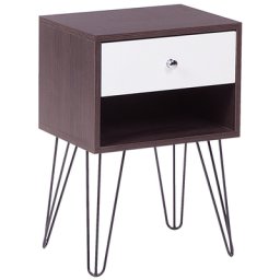 Nachttisch Dunkler Holzfarbton Weiß MDF Platte Faserplatte Pulverbeschichtetes Metall 58 x 40 x 30 cm Modern Retro Stil Schublade Schlafzimmer