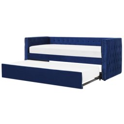 Tagesbett Marineblau Samtstoff 90x200 cm mit Lattenrost Nieten Modern Glamour