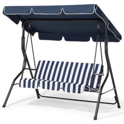Hollywoodschaukel blau/weiß Stahl Sonnendach verstellbar Outdoor Terrasse