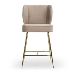 Barhocker WAYNE - Barhocker, Samt in Taupe & Messing, H65