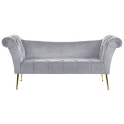 Chaiselongue Grau/goldene Beine Universal mit Samtbezug und Metallfüßen für Wohnzimmer Schlafzimmer Salon Flur Klassisch Retro Modern