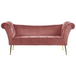 Chaiselongue Rosa/goldene Beine Universal mit Samtbezug und Metallfüßen für Wohnzimmer Schlafzimmer Salon Flur Klassisch Retro Modern