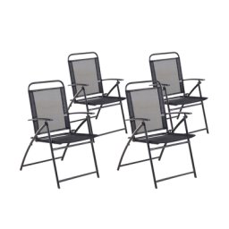 Gartenstuhl 4er Set Schwarz Textillene Metallbeine Klappbar Modern Balkon Terrasse Outdoor