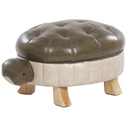 Hocker für Kinder Holz Polyester Dunkelgrün Schildkrötenform Lederoptik Kinderzimmer