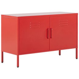 Metallschrank Rot Stahl 100 x 40 x 65 cm Sideboard mit hohen Füßen Türen Griffen Regalboden Wohnzimmer Büro Arbeitszimmer Flur Bad