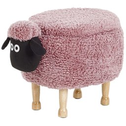 Hocker für Kinder Holz Polyester Rosa Schaf-Form Felloptik mit Stauraum Kinderzimmer