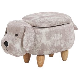 Hocker für Kinder Holz Samtstoff Beige Hund-Form mit Stauraum Kinderzimmer