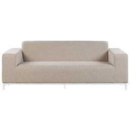 Sofa Beige / weißes Gestell Polsterbezug Indoor & Outdoor Wohnzimmer Salon Balkon Terrasse