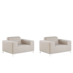 Sessel 2er Set Beige Stoff Polsterbezug schnelltrocknend Aluminium Gestell weiß mit Armlehnen Indoor Outdoor Wohnung Garten Terrasse Balkon