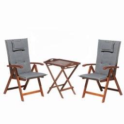 Balkonset Dunkelbraun Akazienholz verstellbar mit Auflagen Graphitgrau Tisch mit 2 Stühlen Rustikal Landhaus Stil Terrasse Garten Möbel