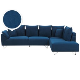 Ecksofa Marineblau Kordbezug 266 x 181 cm abziehbare Kissenbezüge dekorative Metallbeine Modern Trendig Elegant