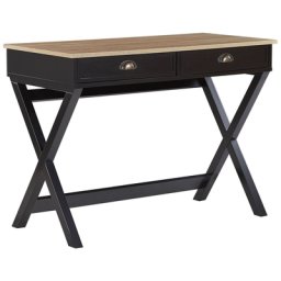 Schreibtisch Schwarz/Heller Holzfarbton Kiefernholzbeine 103 x 50cm Mit 2 Schubladen Kinderzimmer Wohnzimmer Arbeitszimmer